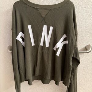 PINK Waffle Knit Long Sleeve Crop Top – Size M